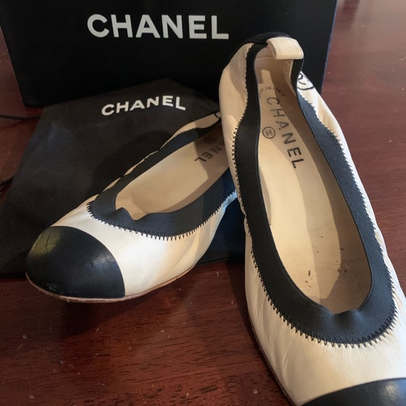 chanel cream and black flats